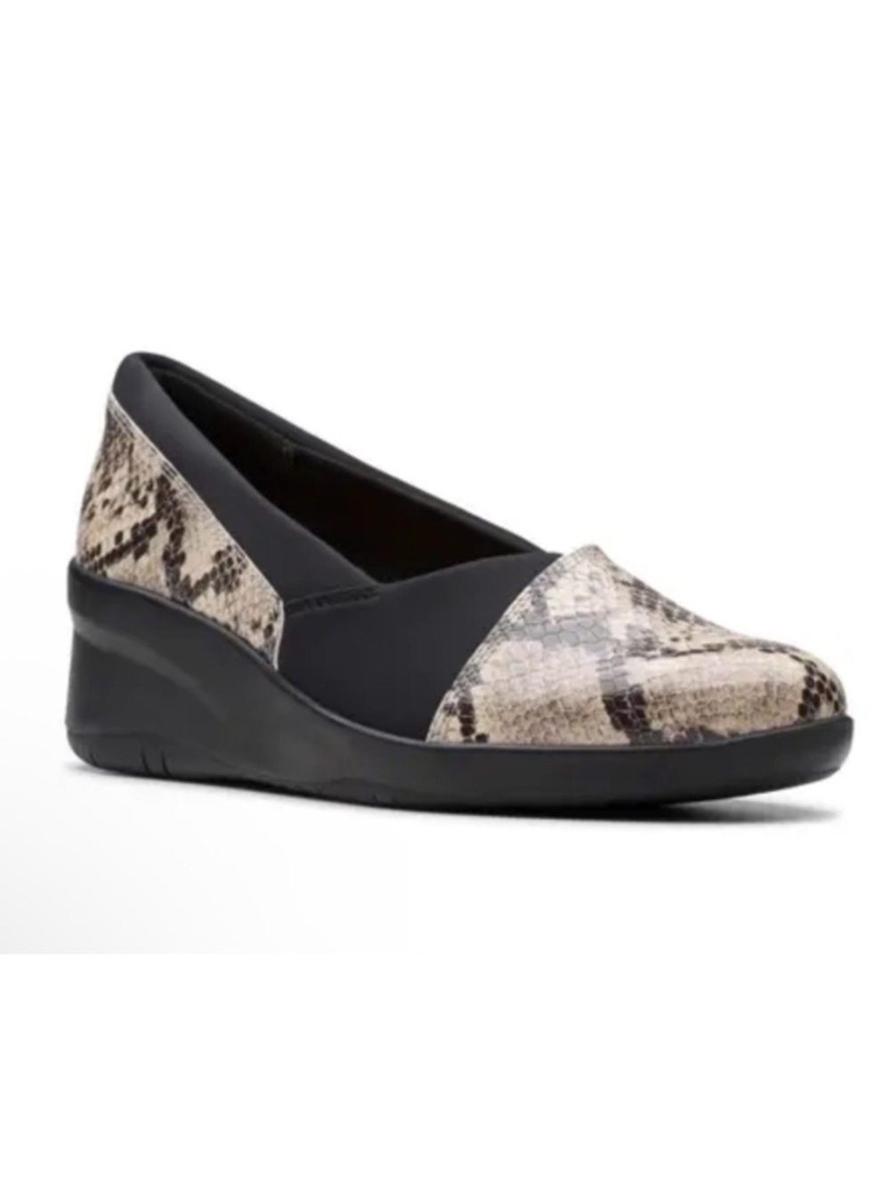 Clarks Black and Grey Snake Print Wedge Loafers New/No Box Size 8.5